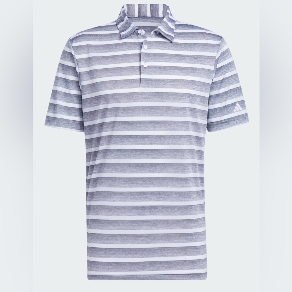 Adidas Men's Polo Shirt in Gray and White Stripes